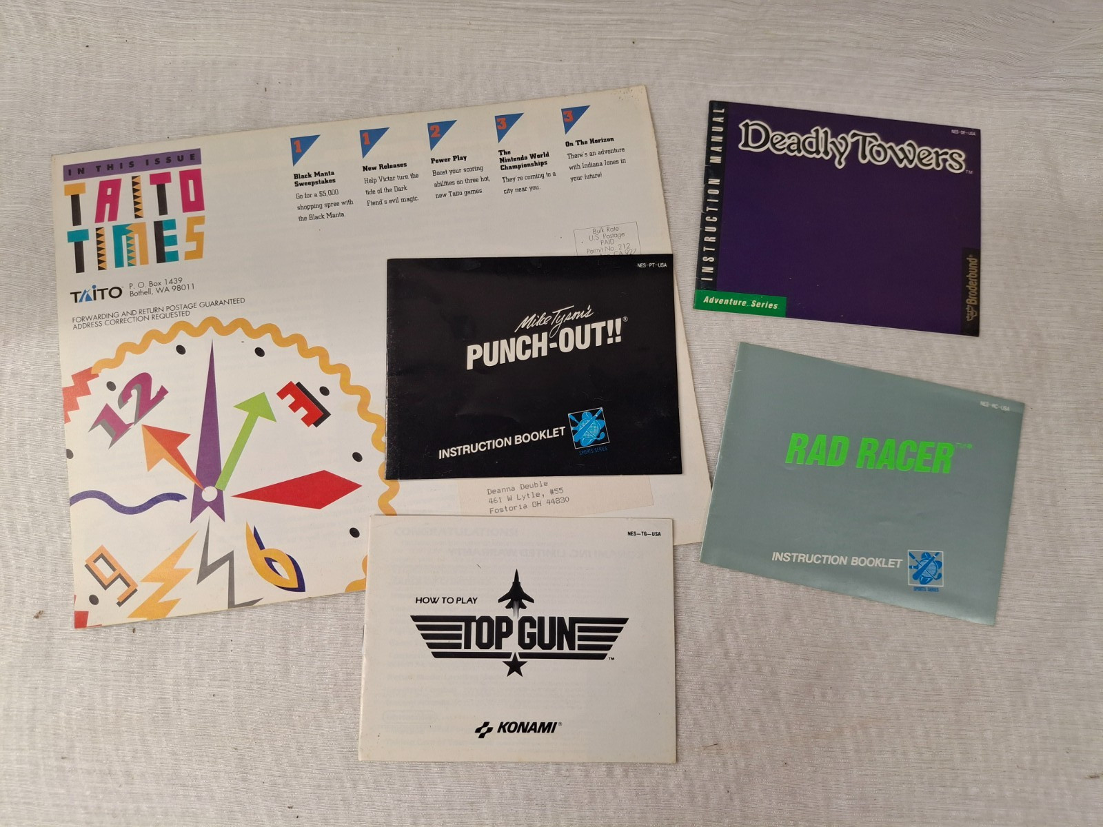 TAITO TIMES Deadly Towers Top Gun Punch-Out!! Rad Racer Instruction Booklets