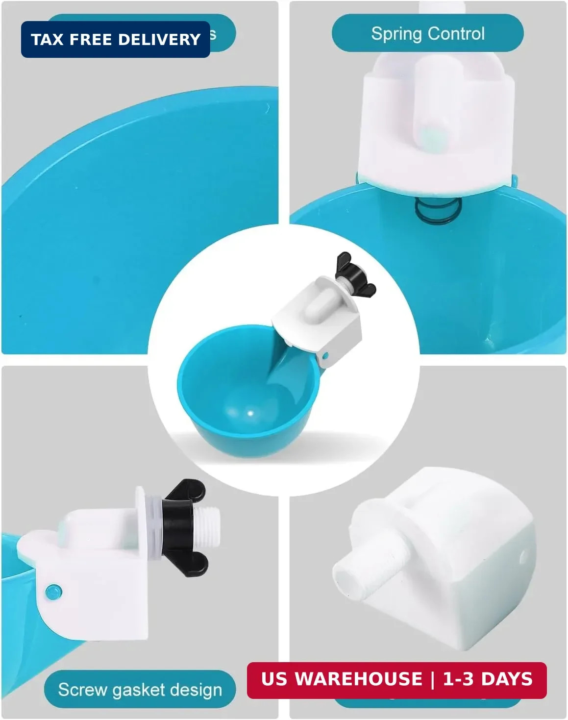 Chicken Waterer Cups (8 Pack) with 3/8" Drill Bit - Light Blue | Automatic Poult