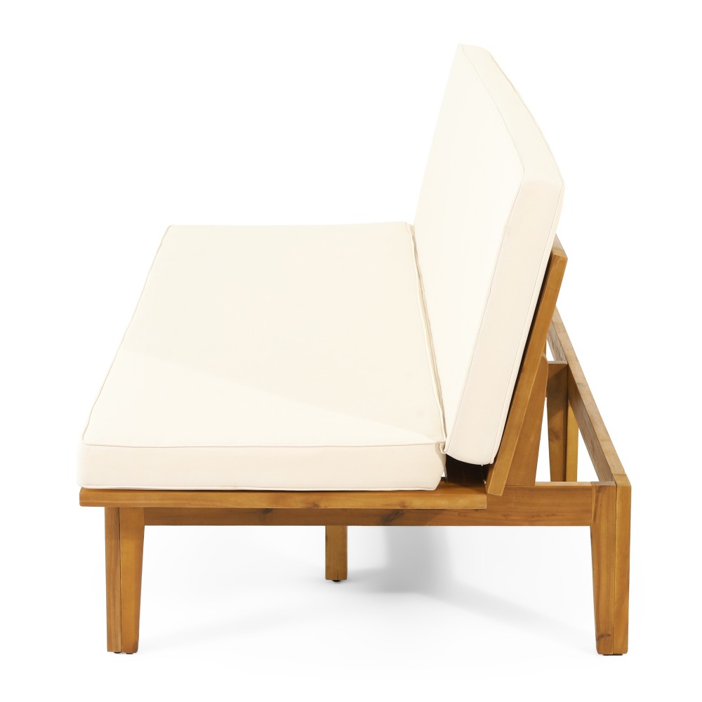Acacia Wood Daybed w/ Waterproof Cushion, Converts to Bed, Beige