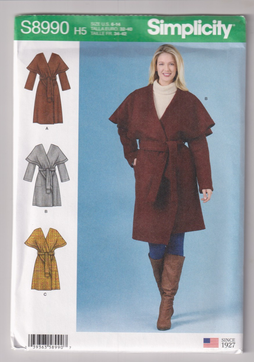 8990 SIMPLICITY - Wrap COAT - Sz 6/8/10/12/14