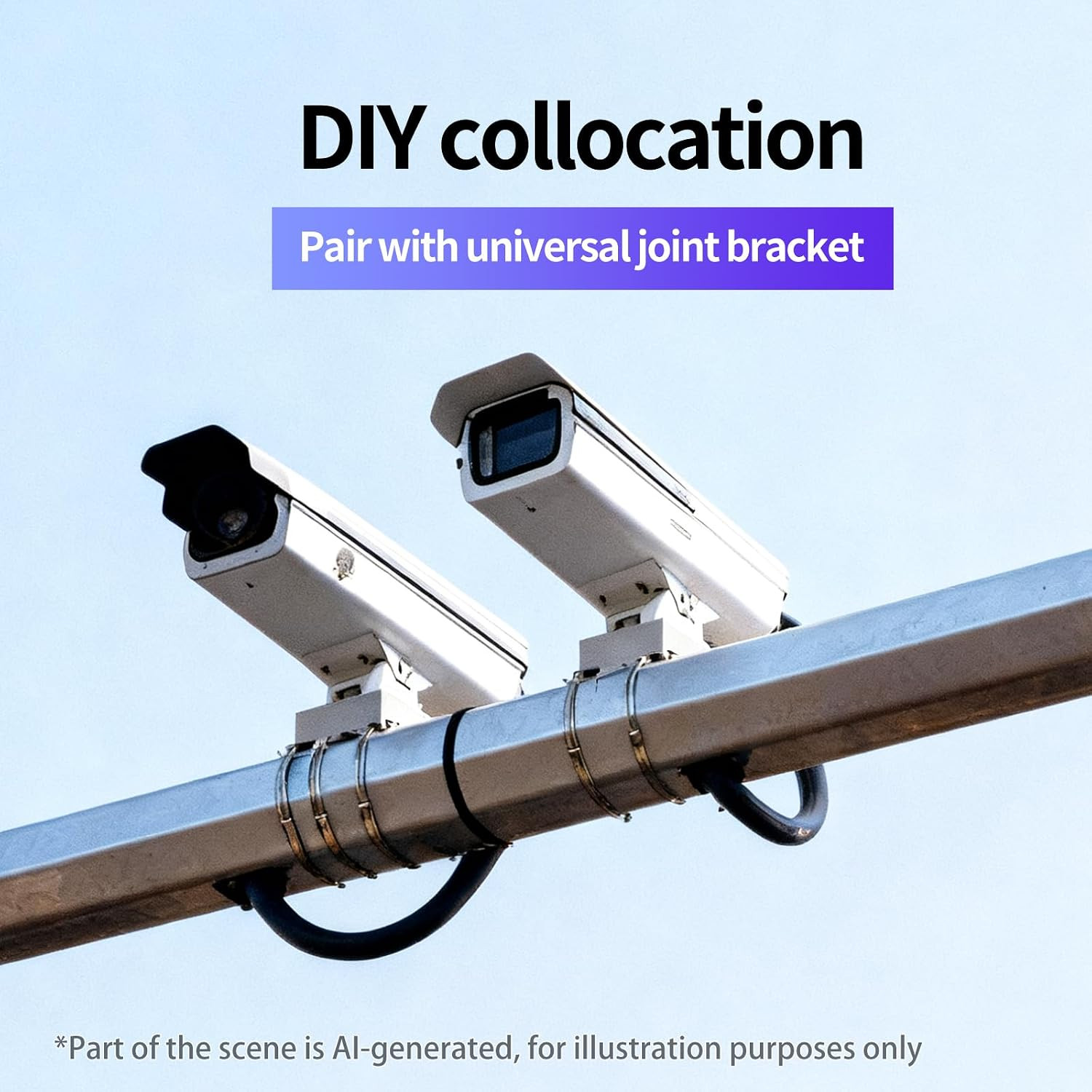 Universal Vertical Pole Mount for Security Camera, White | Solid Metal Bracket