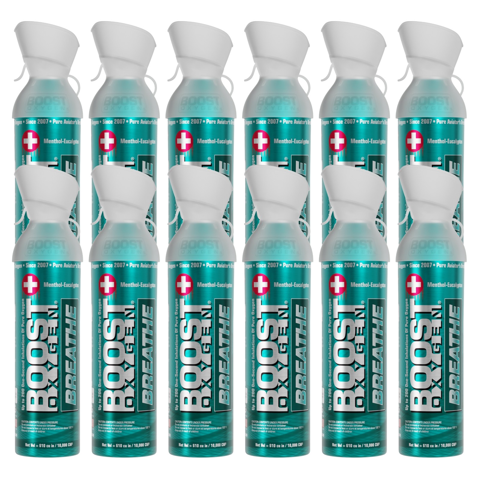 Boost Oxygen BREATE Menthol All Natural 10 Liter Respiratory Canister, 12 Pack