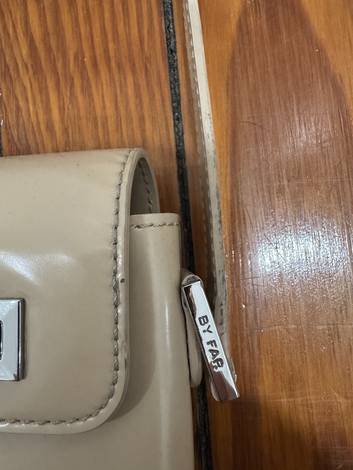 By Far Billy Patent Leather Shoulder Bag Beige