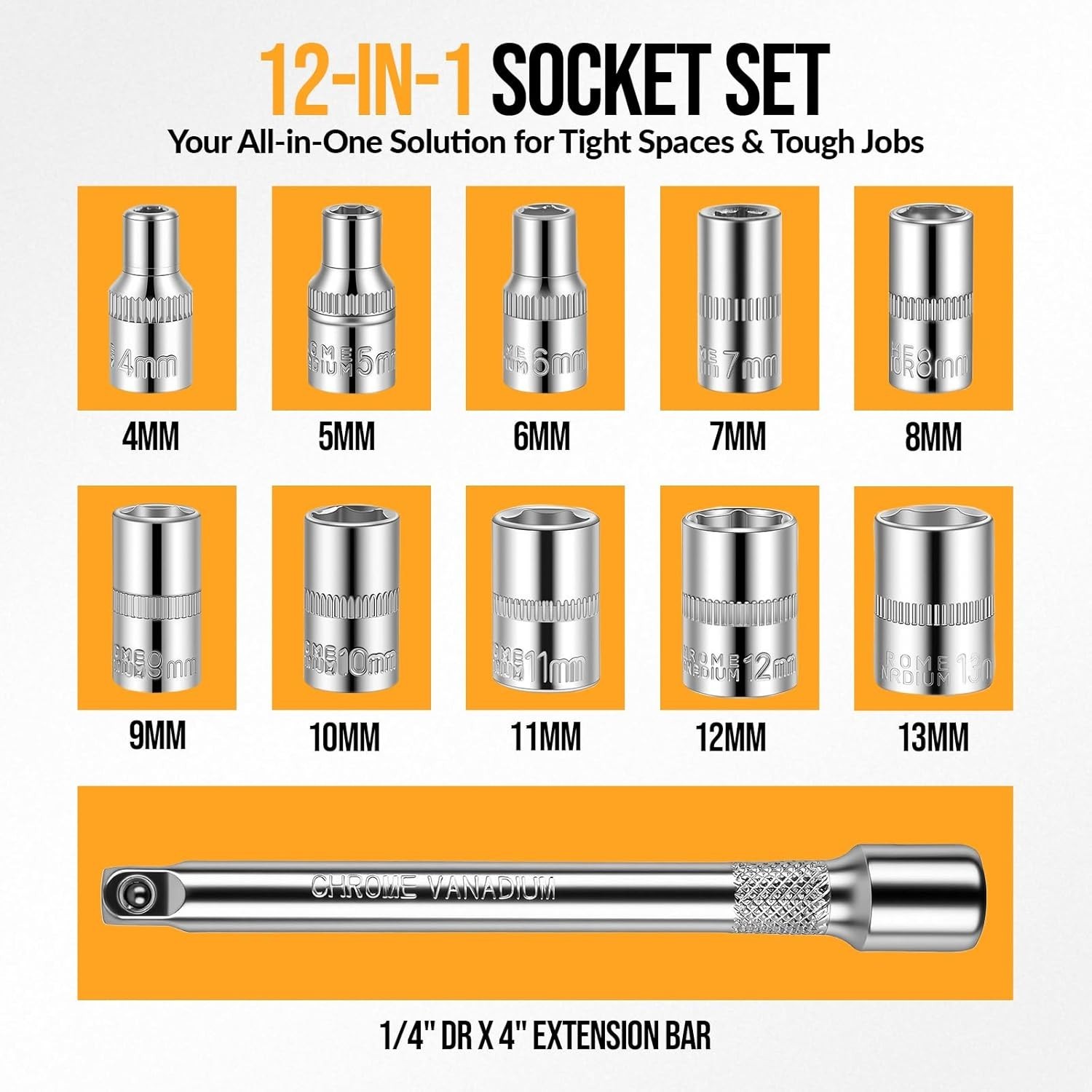 12PCS 1/4 Inch Drive Socket Set, Mini Ratchet Socket Wrench Set, Small Metri...