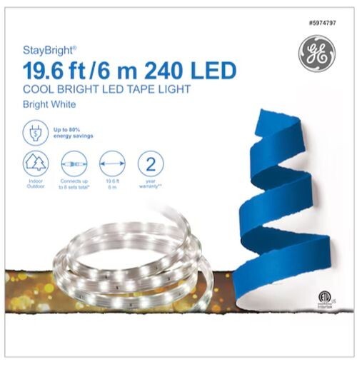 GE StayBright 240-Light 19.6-ft White Integrated LED Christmas Tape Lights