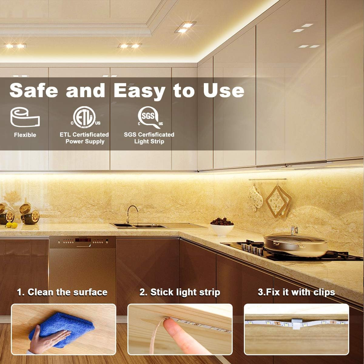 Dimmable 50.5Ft Warm White LED Strip Lights with RF Remote & Timer