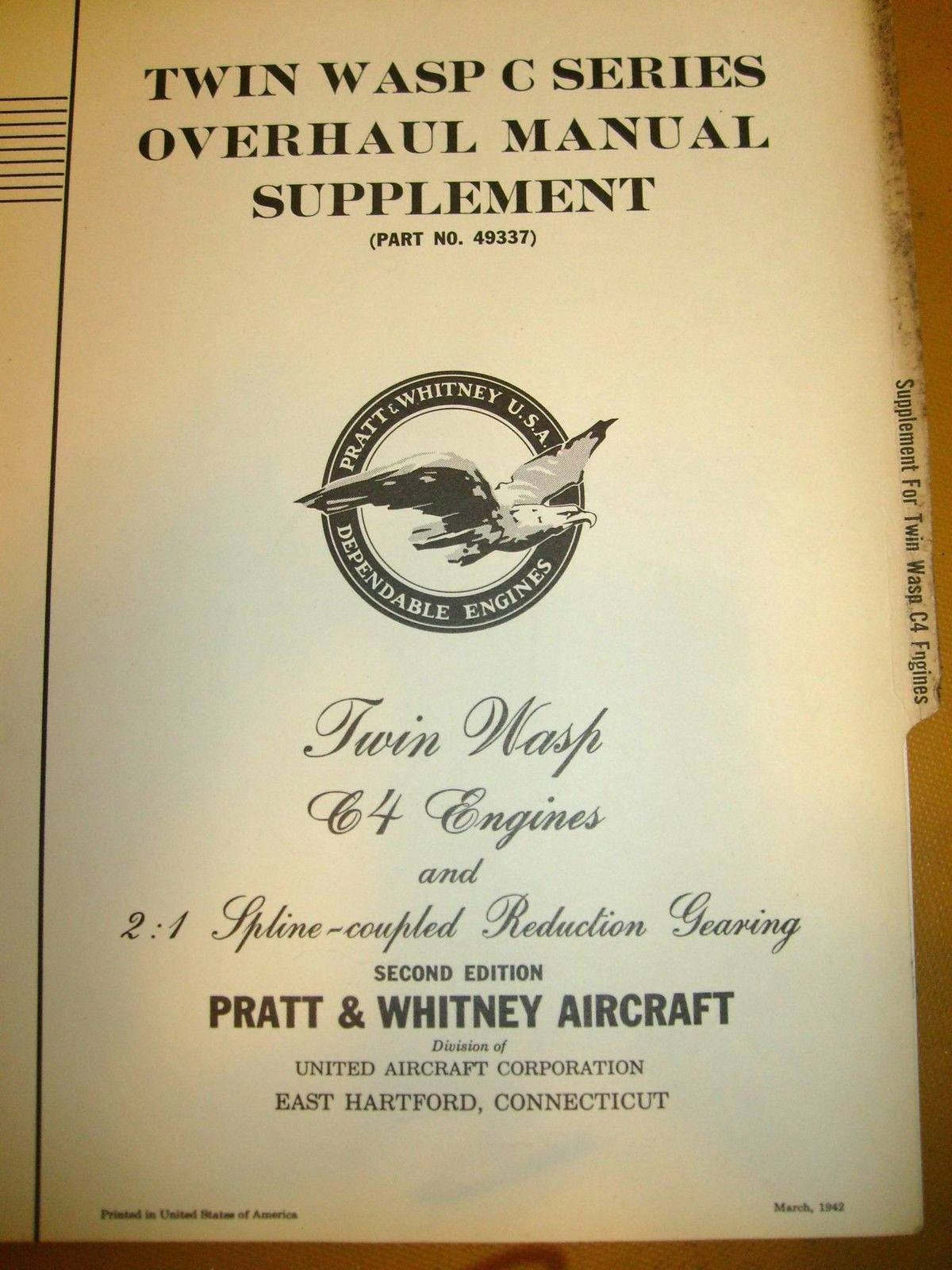 Original 1942 Pratt & Whitney Twin Wasp R-1830-C4 Overhaul Manual Supplement