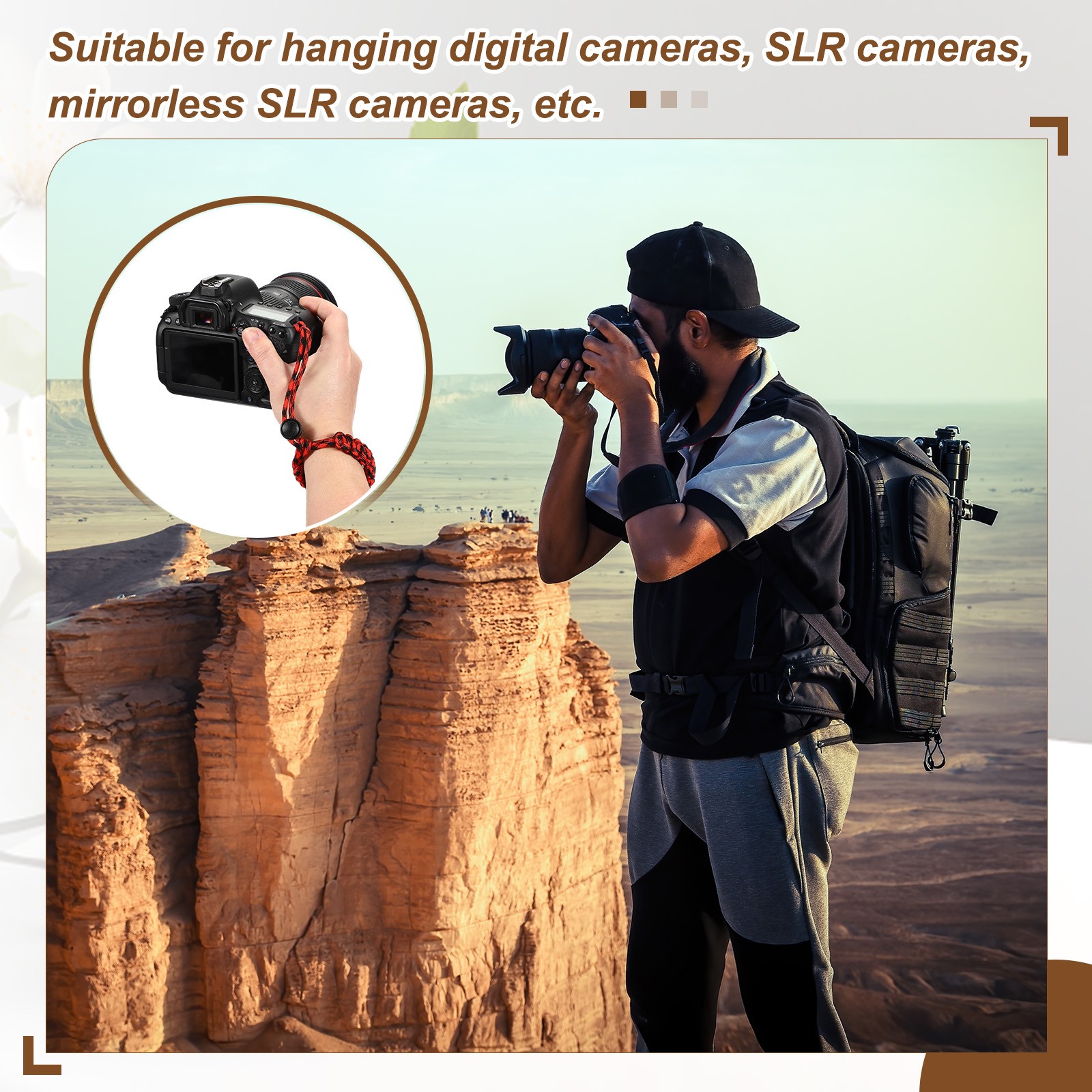 Camera Wrist Strap - Paracord Camera Hand Strap Lanyard, Black