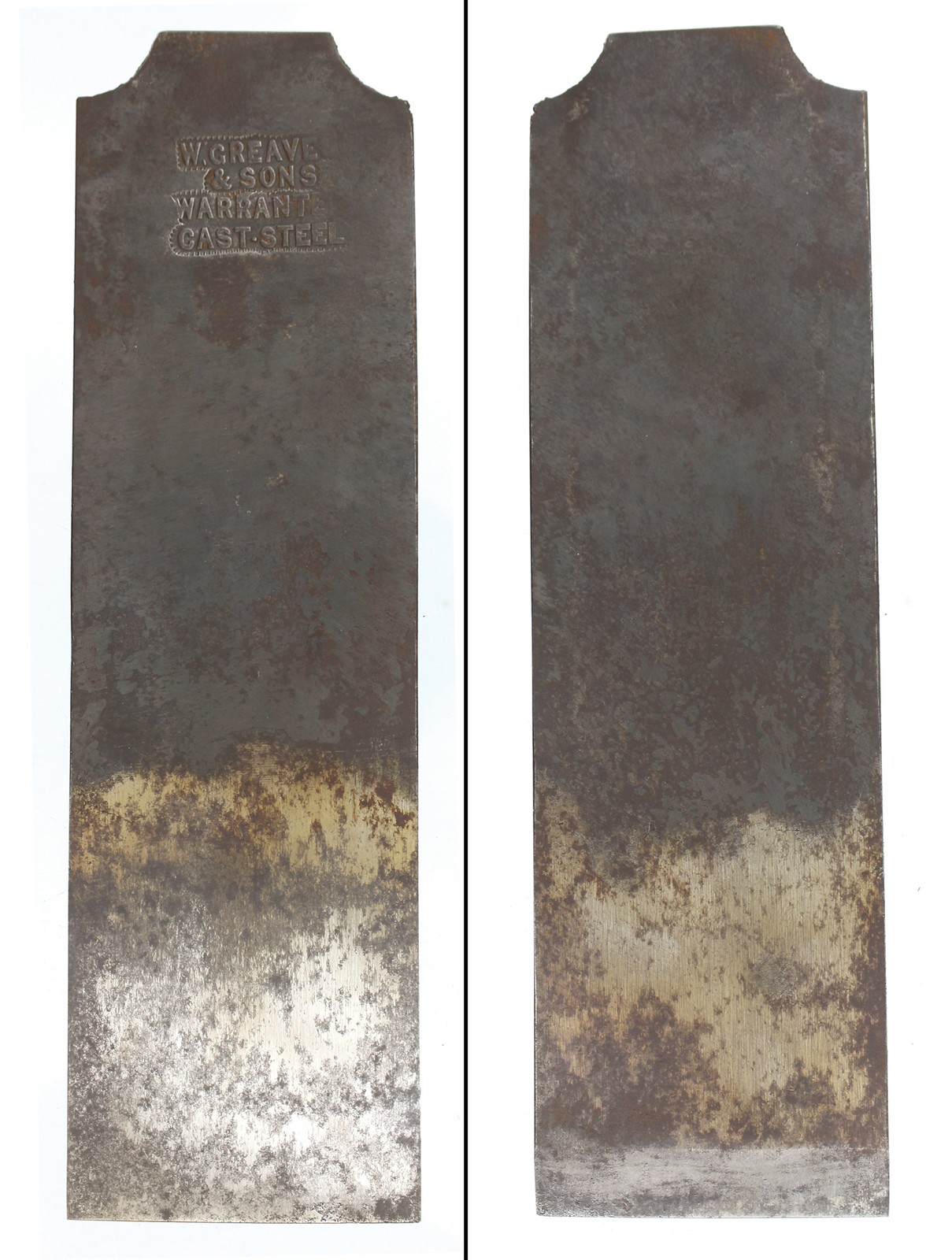 Orig. 2 1/2" Width Tapered Single Cutting Iron- W. Greaves & Sons - mjdtoolparts
