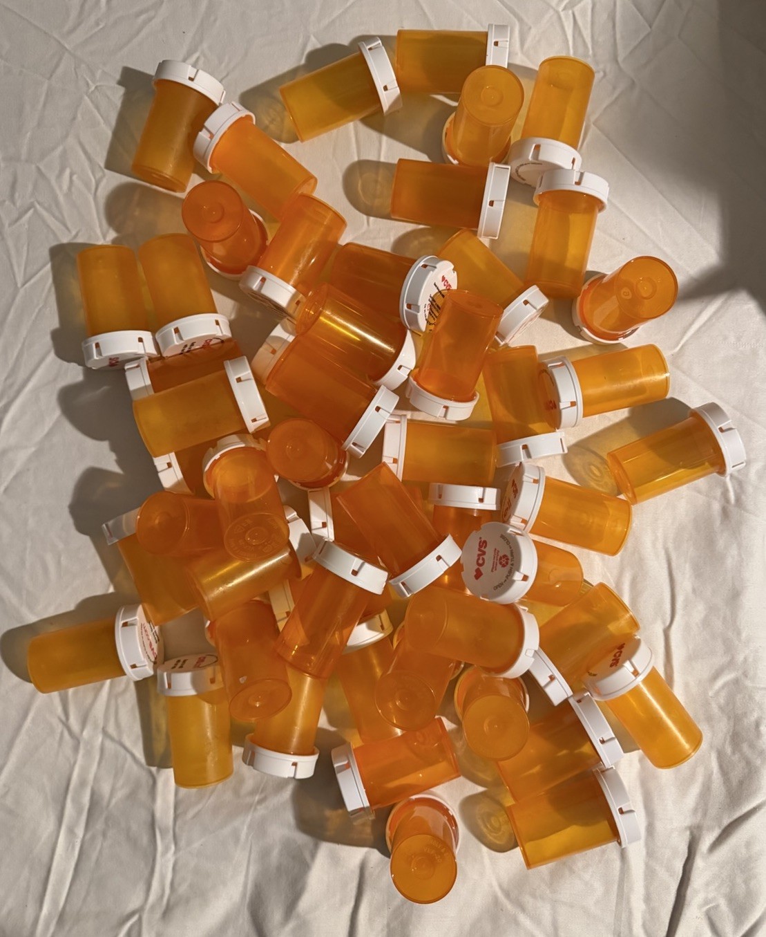 Lot 52 3x1.5 CVS Empty Amber Prescription Rx Pill Bottles Crafts Fishing Storage