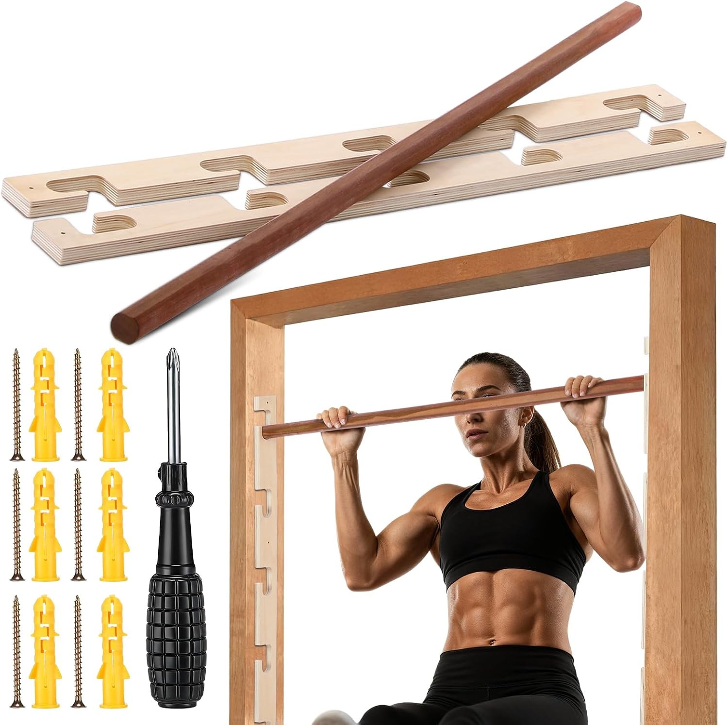 Leinuosen Adjustable Wooden Doorway Pull-Up Bar Set