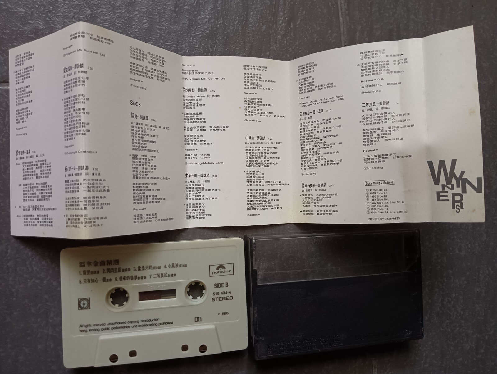B- Alan Tam 谭咏麟 WYNNERS 温拿金曲精选 = 马来西亚版 磁带 Malaysia Cassette