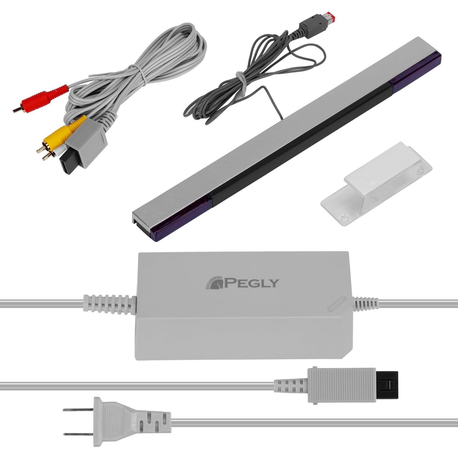 PEGLY 3-1 Wii AC Power Adapter + Composite Audio Video Cable and GRAY BLACK