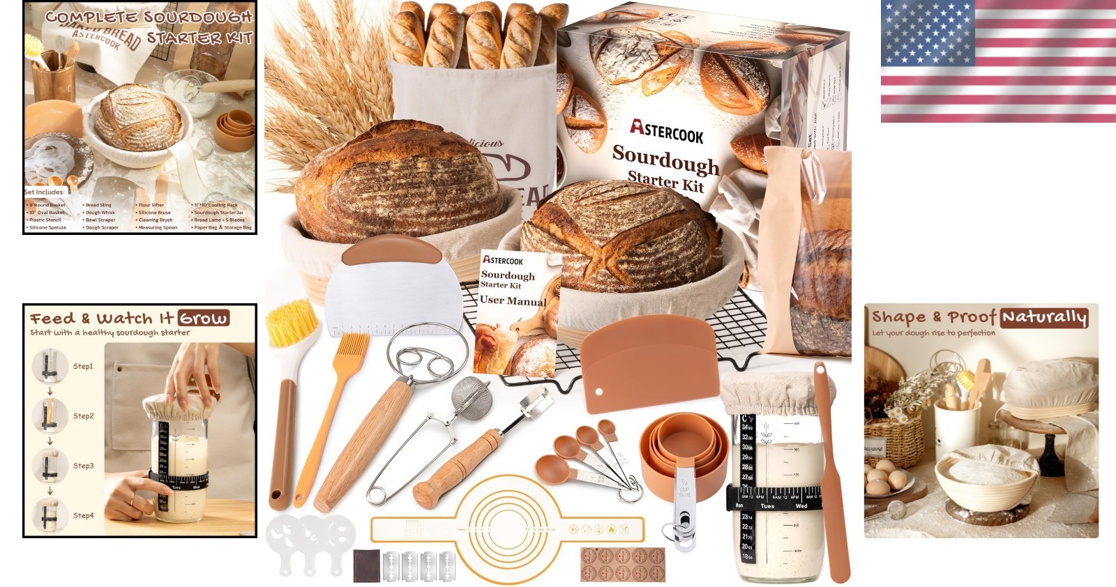 Sourdough Baking Kit with Banneton Baskets, Tools, and Stencils for Beginners