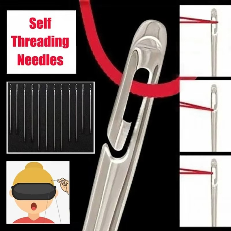 12pcs Self-Threading Sewing Needles for Easy Darning & Stitching - Sewing Access