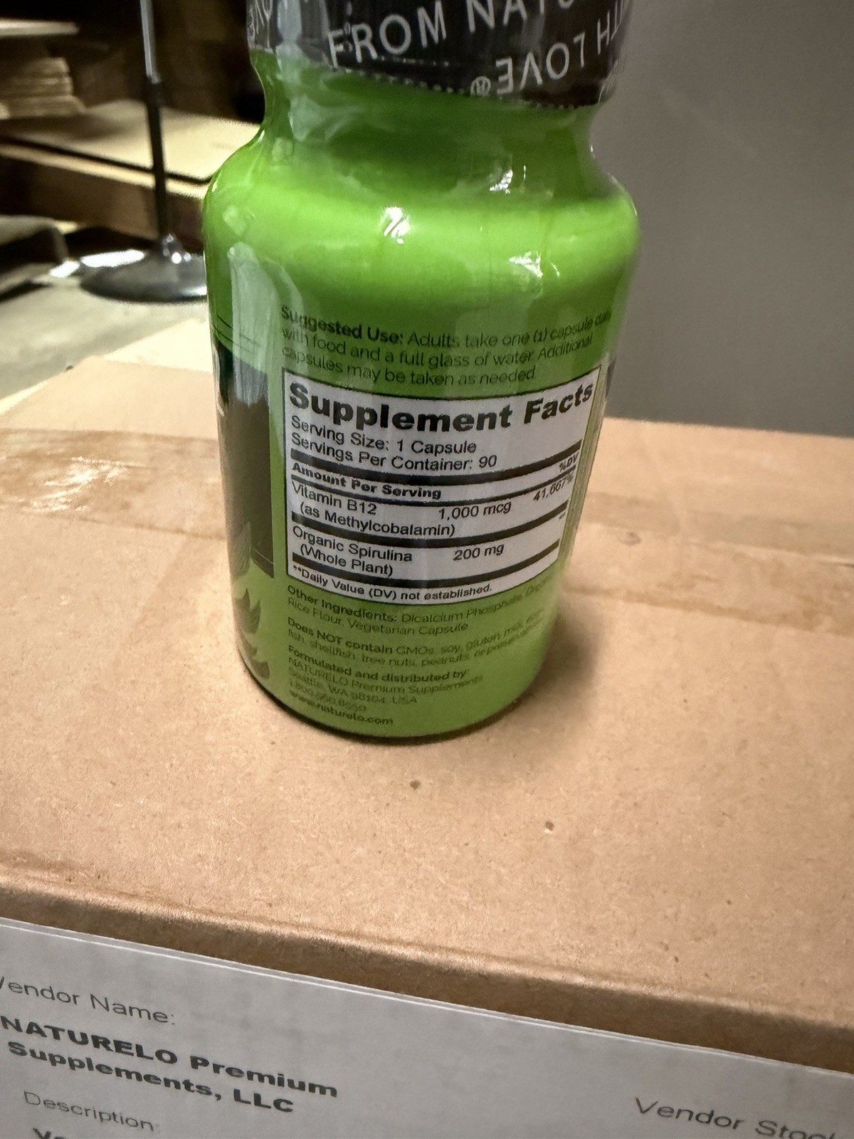 NATURELO, Vegan B12 Infused with Spirulina, 90 Easy Swallow Capsules 4/2/27