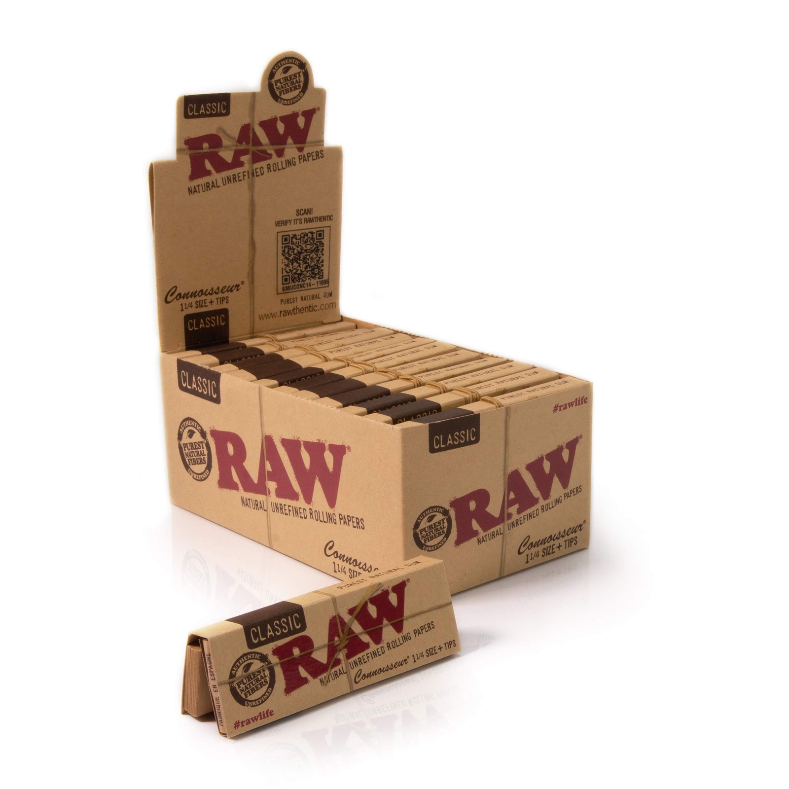 RAW Classic Connoisseur 1¼ Rolling Paper w/Tips |24 Packs| 50 Papers and Tips