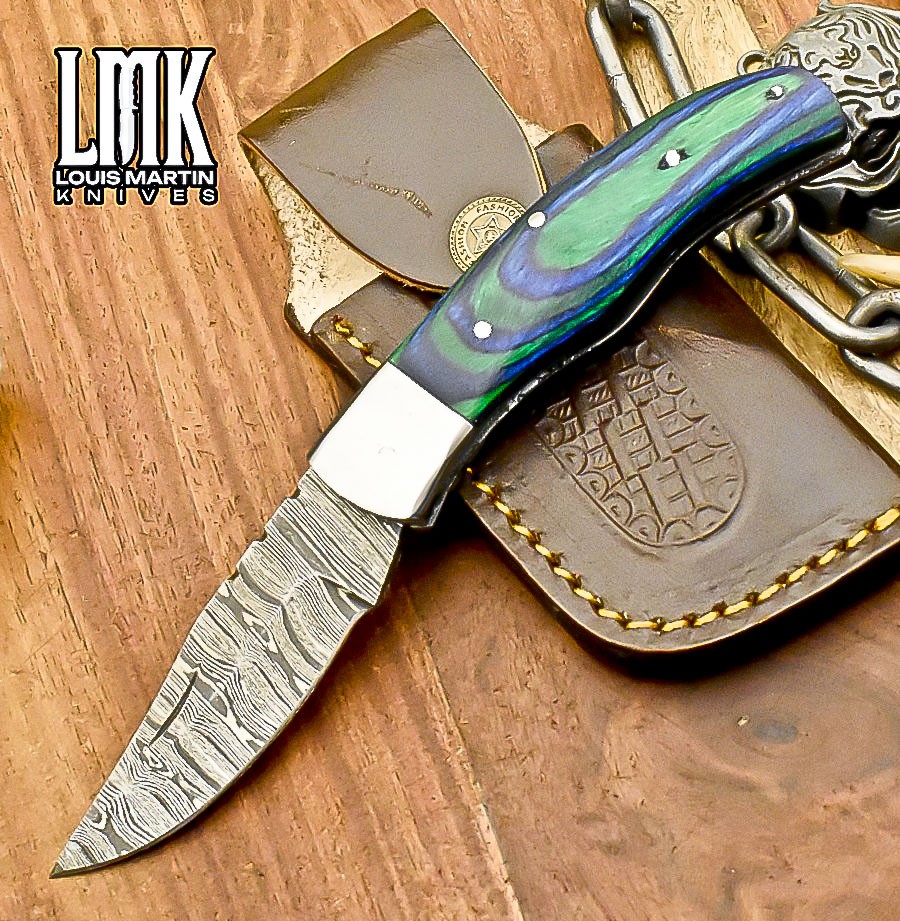 LMK Hot Item Twist Damascus Folding Knife Hard Wood Back Lock Everyday Carry
