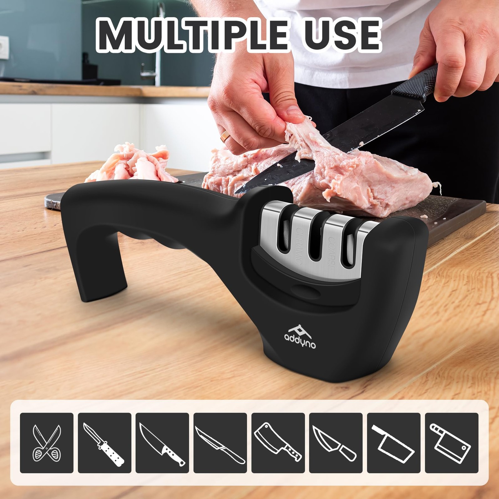 3Stage Knife Sharpener for Kitchen Knives, Adjustable Angle Guide, CoarseSharp