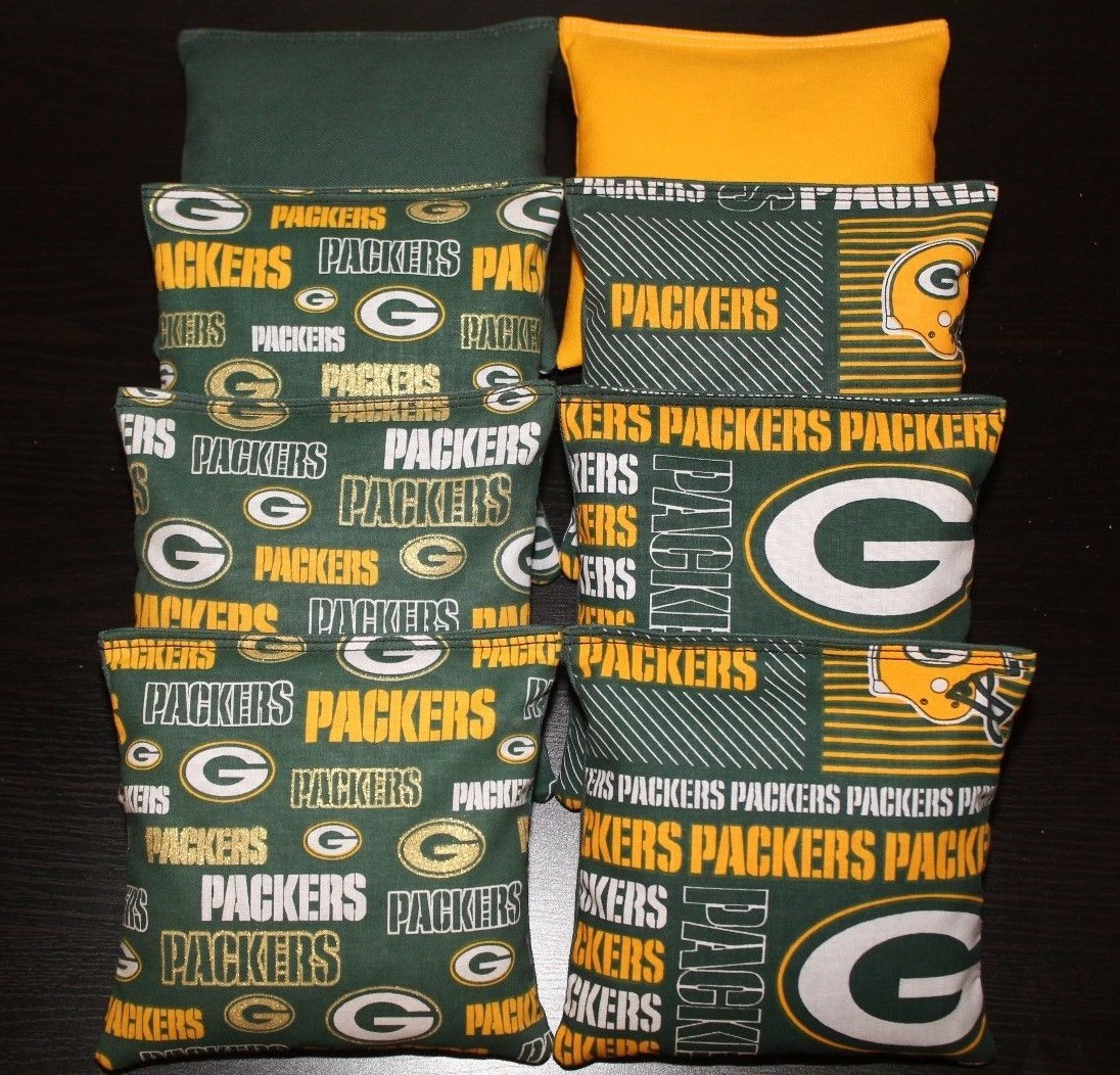 ALL Weather CORNHOLE BEAN BAGS Green Bay Packers 8 Plastic Resin Filled Bags