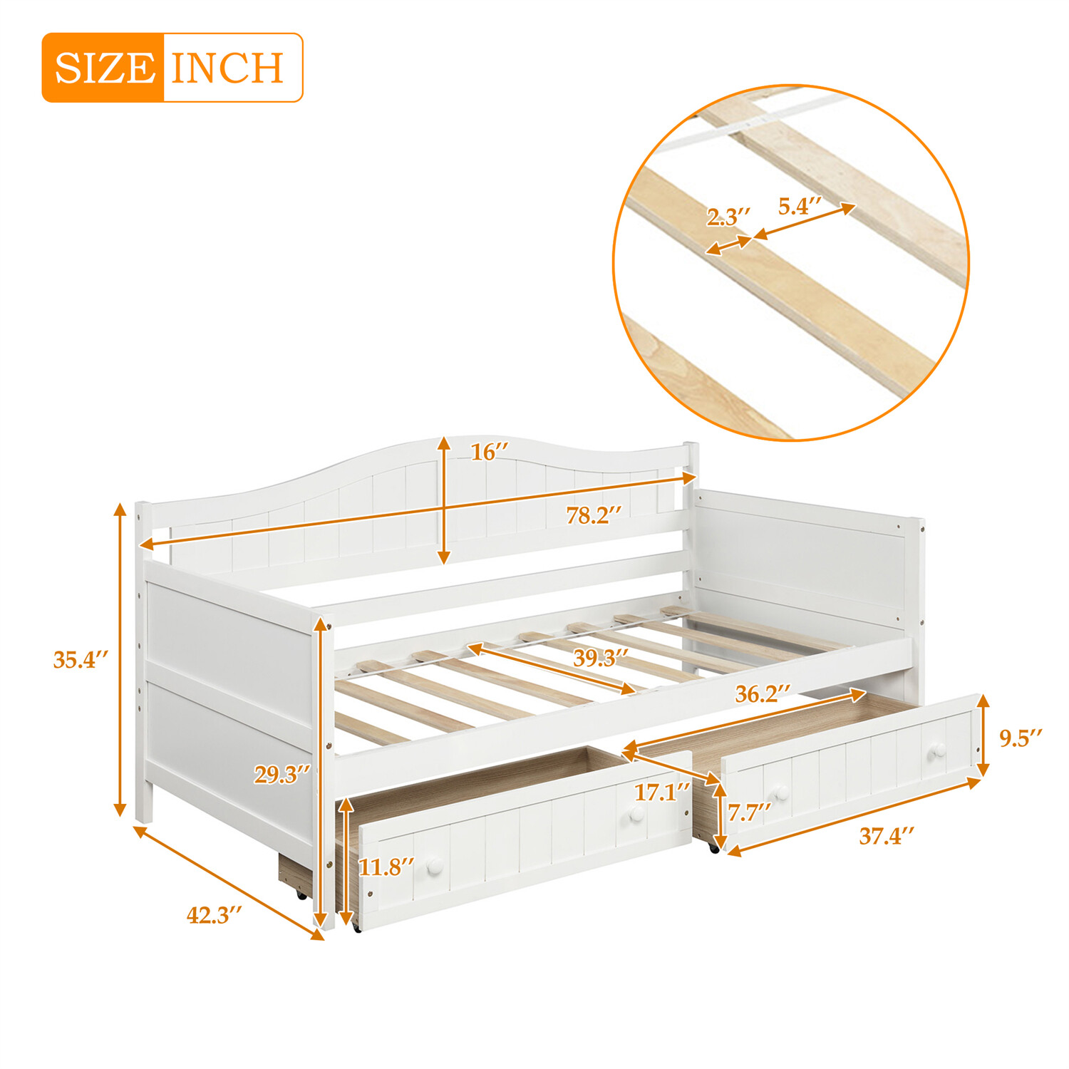 Twin Size Daybed Wood Bed Frame Sofa Bed with 2 Drawer White/Gray/Espresso