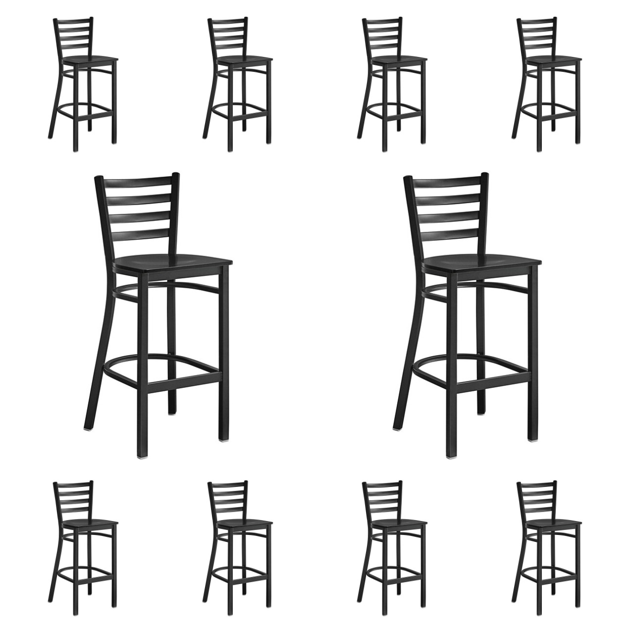 10 PACK Black Ladder Back Metal Restaurant Bar Stool With Black Wood Seat