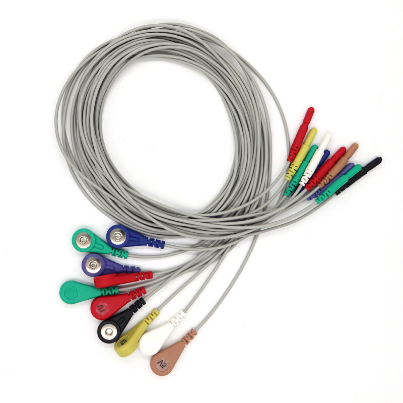 Din 1.5mm 10-lead snap Type ECG/EKG TPU Cable With Leadwire for patient monitor