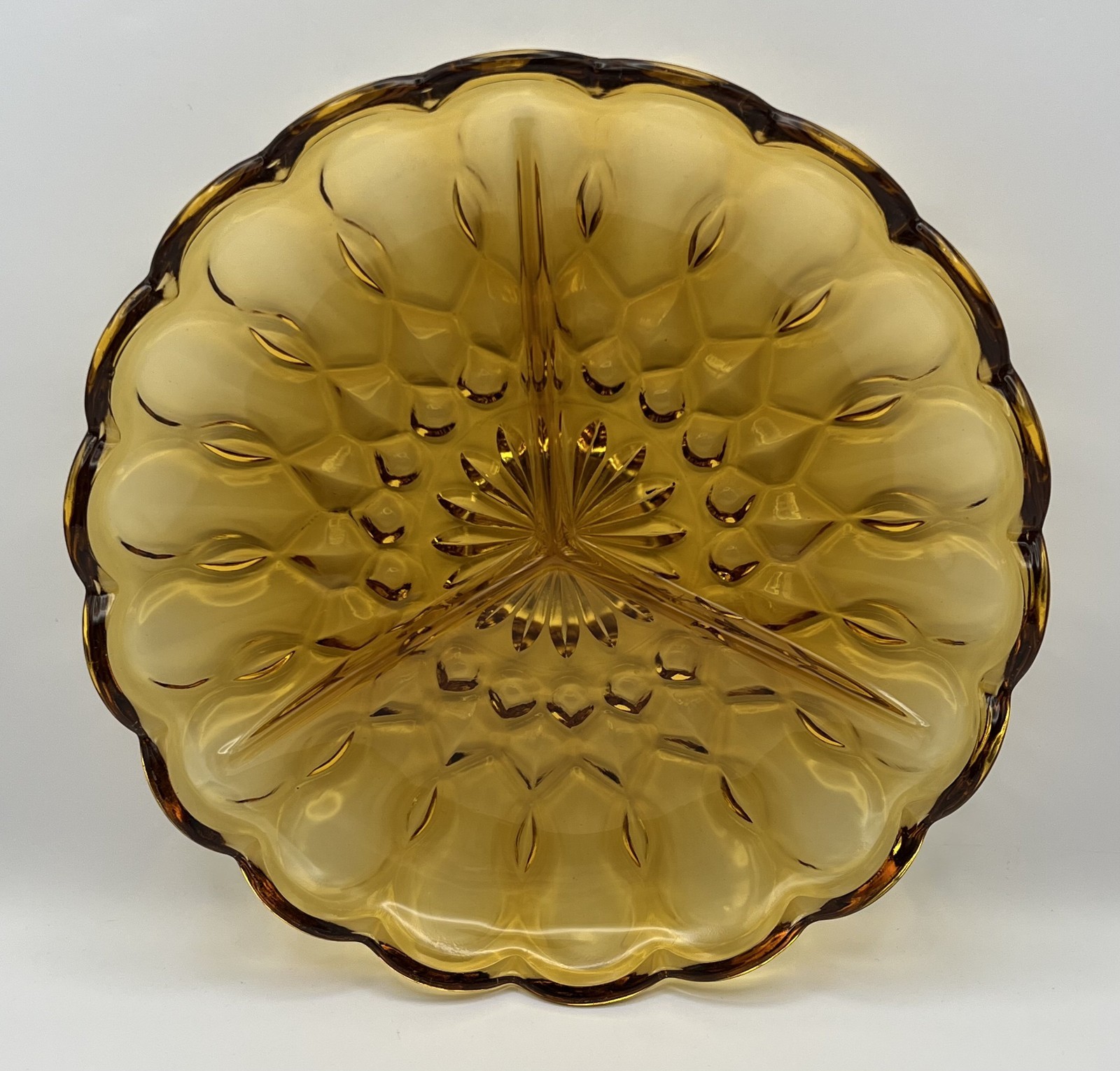 Anchor Hocking Amber Divided Dish Fairfield Pattern | Vintage MCM