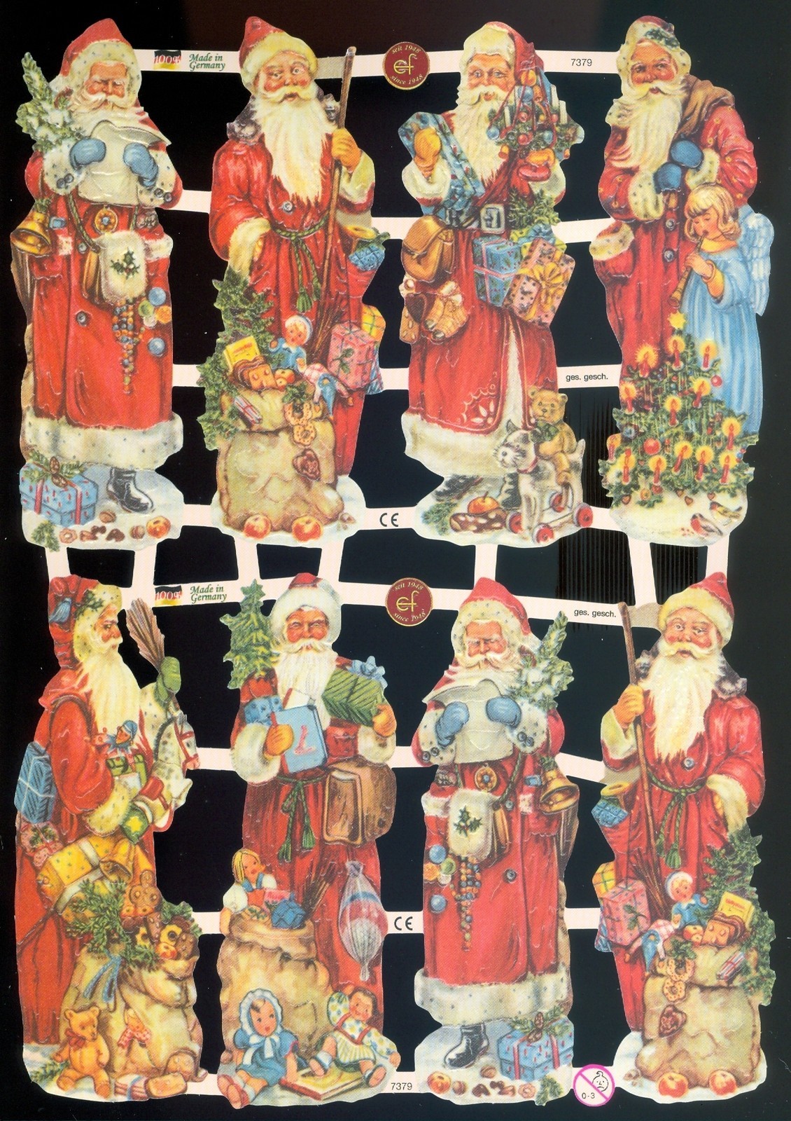 VICTORIAN DIE CUT PAPER SCRAPS MIXED SANTAS ef7379 GERMANY CHRISTMAS CRAFT
