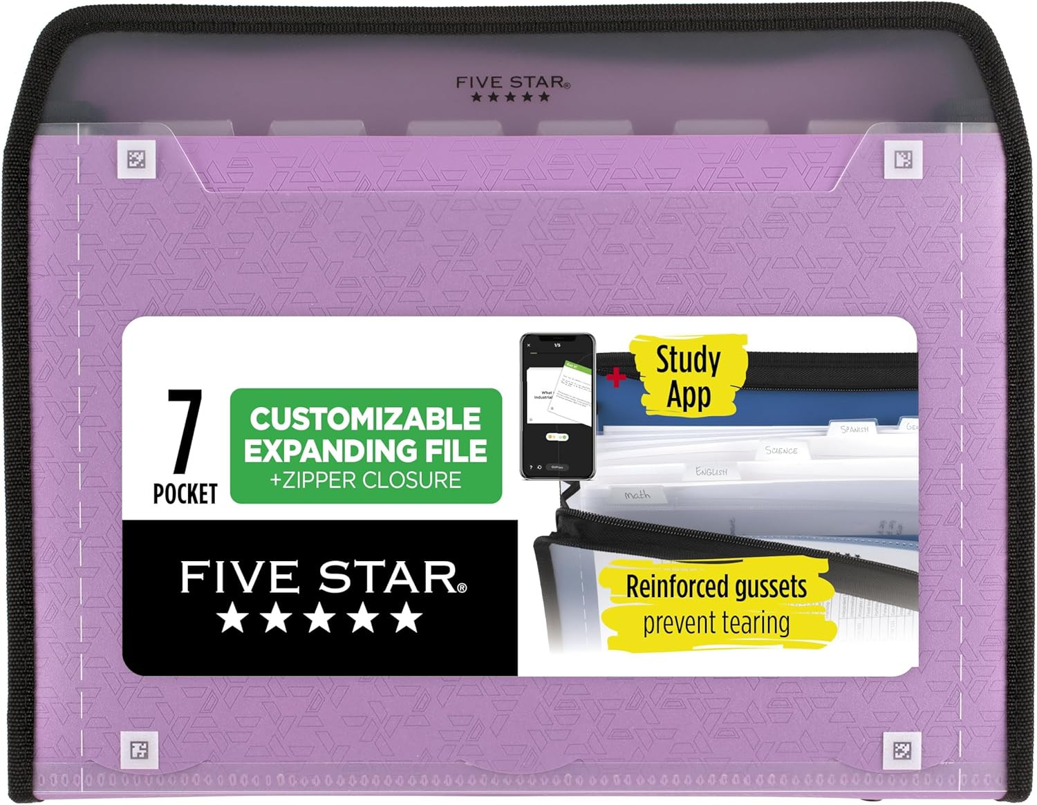 Expanding File Organizer + Study App, 7-Pocket Accordian File Organizer, Zipper