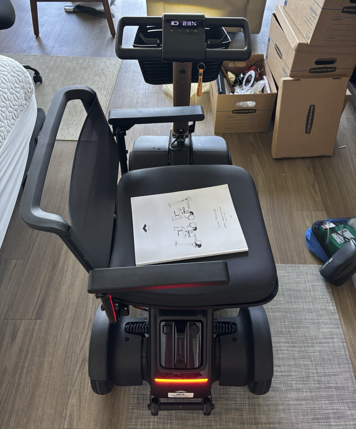 WHILL Model R Series 4-Wheel Mobility Scooter, Black, Padded Armrests Adult
