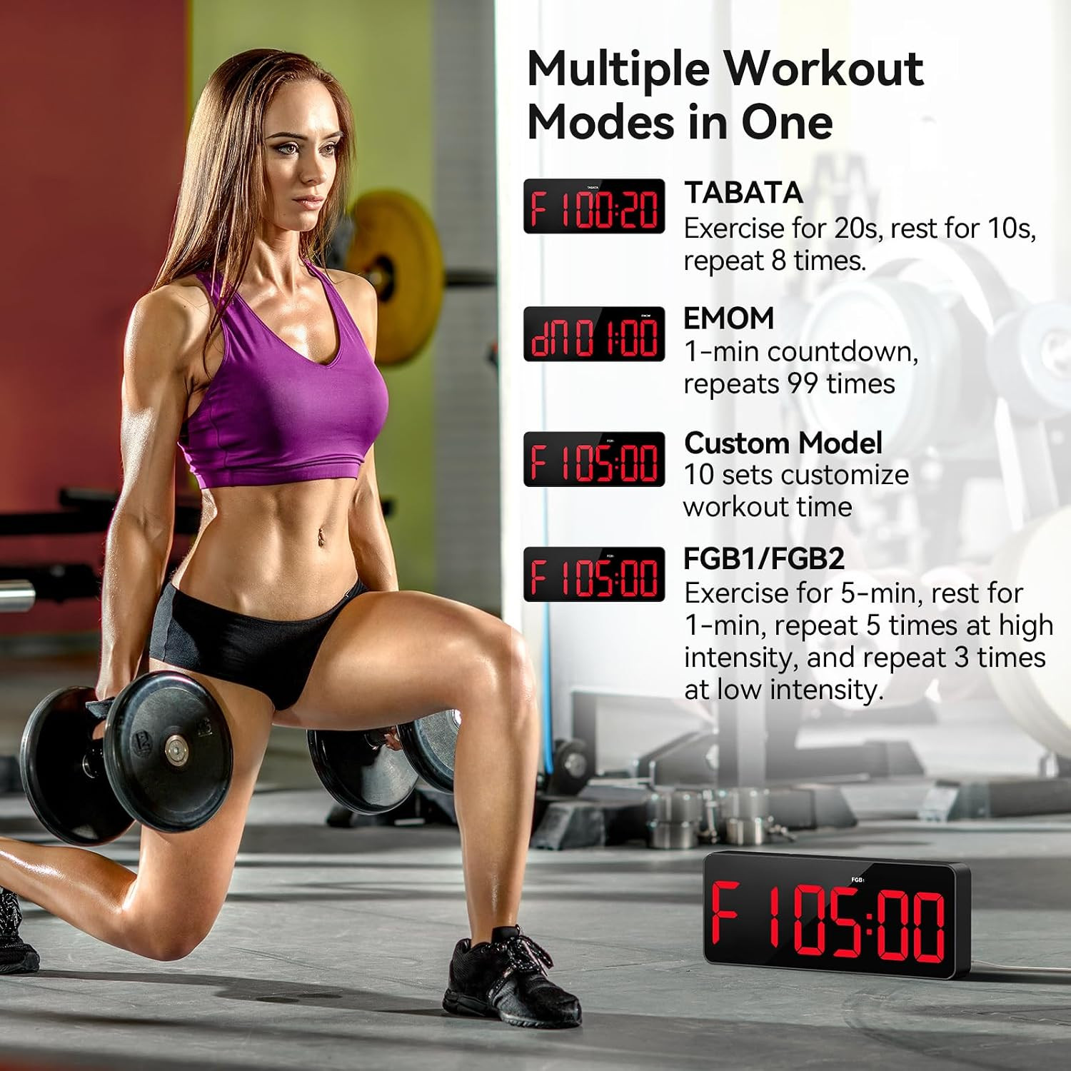 Gym Timer Clock, 12" LED Exercise Timer for Workout Intervals | Timer with Remot