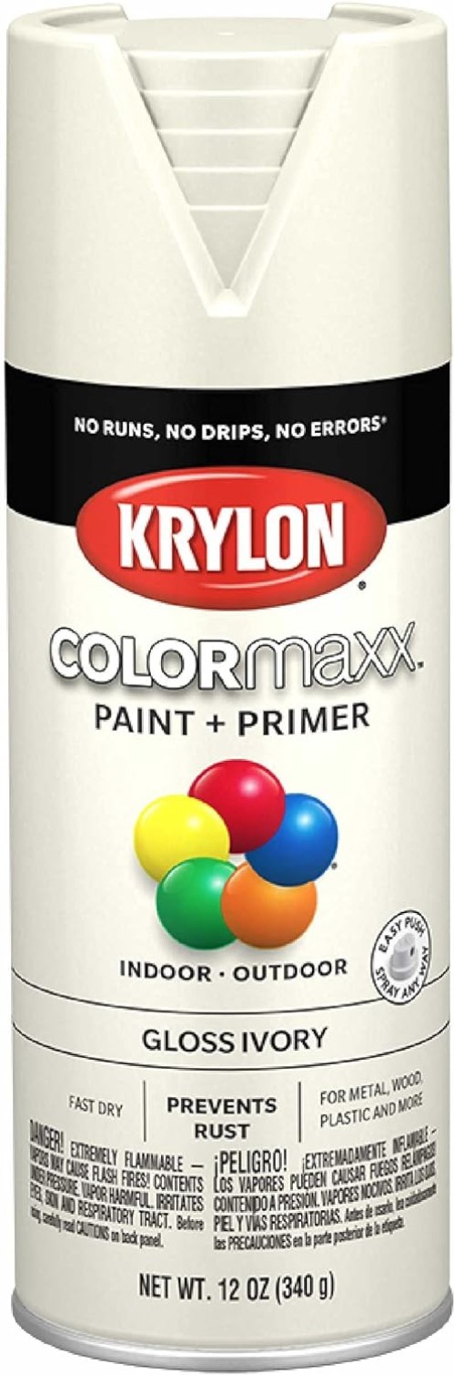 COLORmaxx Gloss Ivory Spray Paint & Primer - Fast-Drying, Rust Resistant, 12 oz