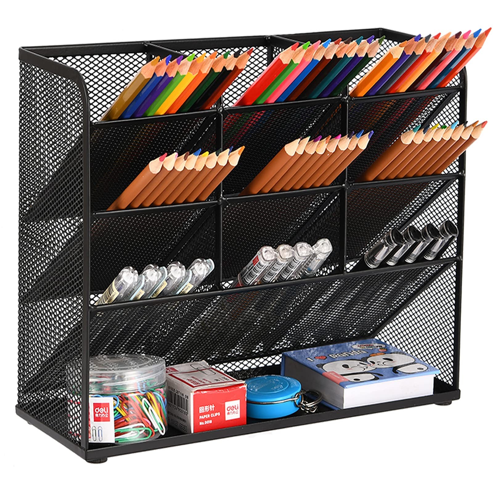 Mesh Desk Organizer, Multi-Functional Pen Holder, Desktop Stationary Organize...