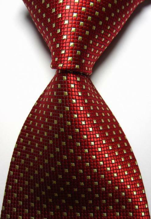 Hot! Classic Checks Red Beige JACQUARD WOVEN 100% Silk Men's Tie Necktie