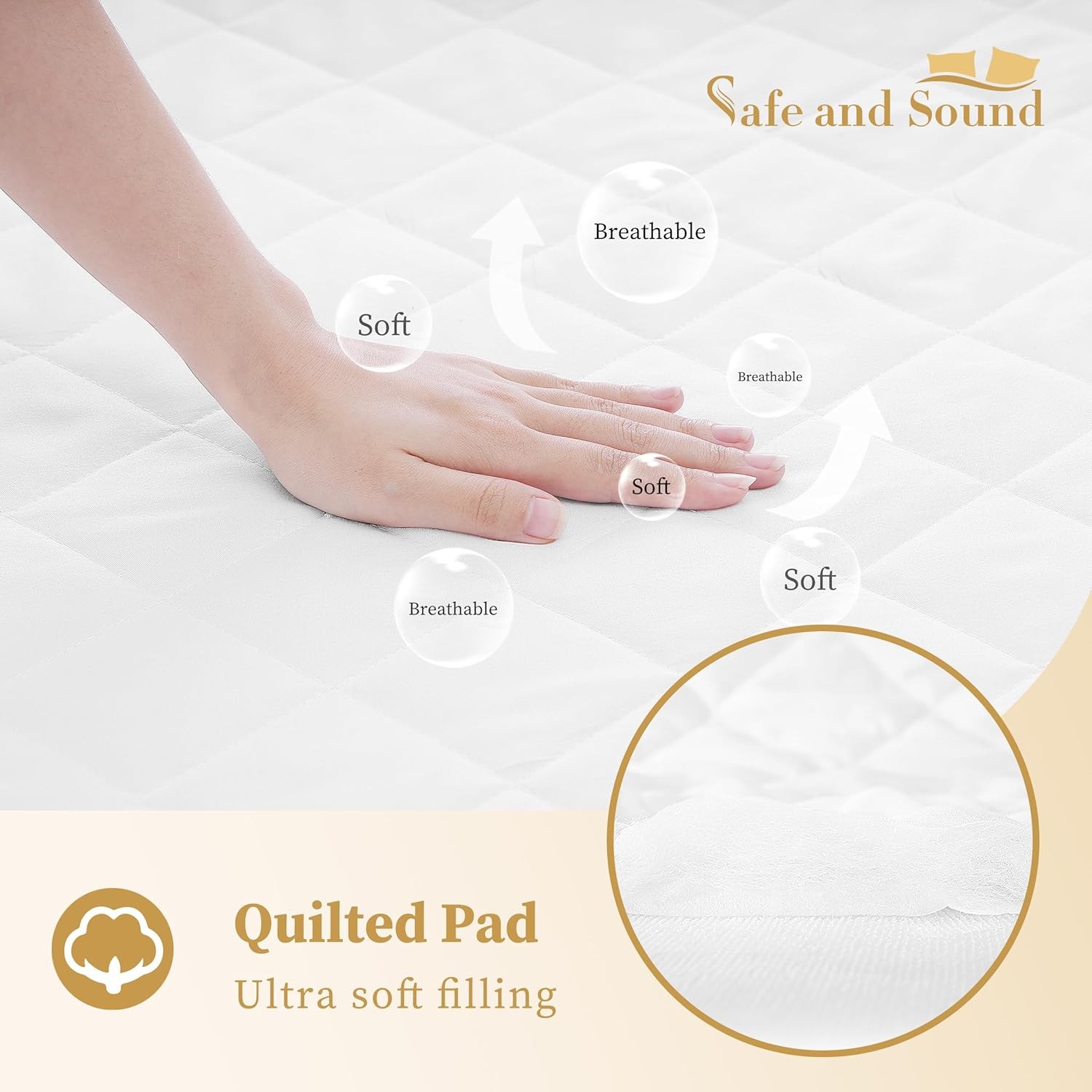 Quilted Fitted Twin Mattress Pad Cover, Waterproof Twin, White