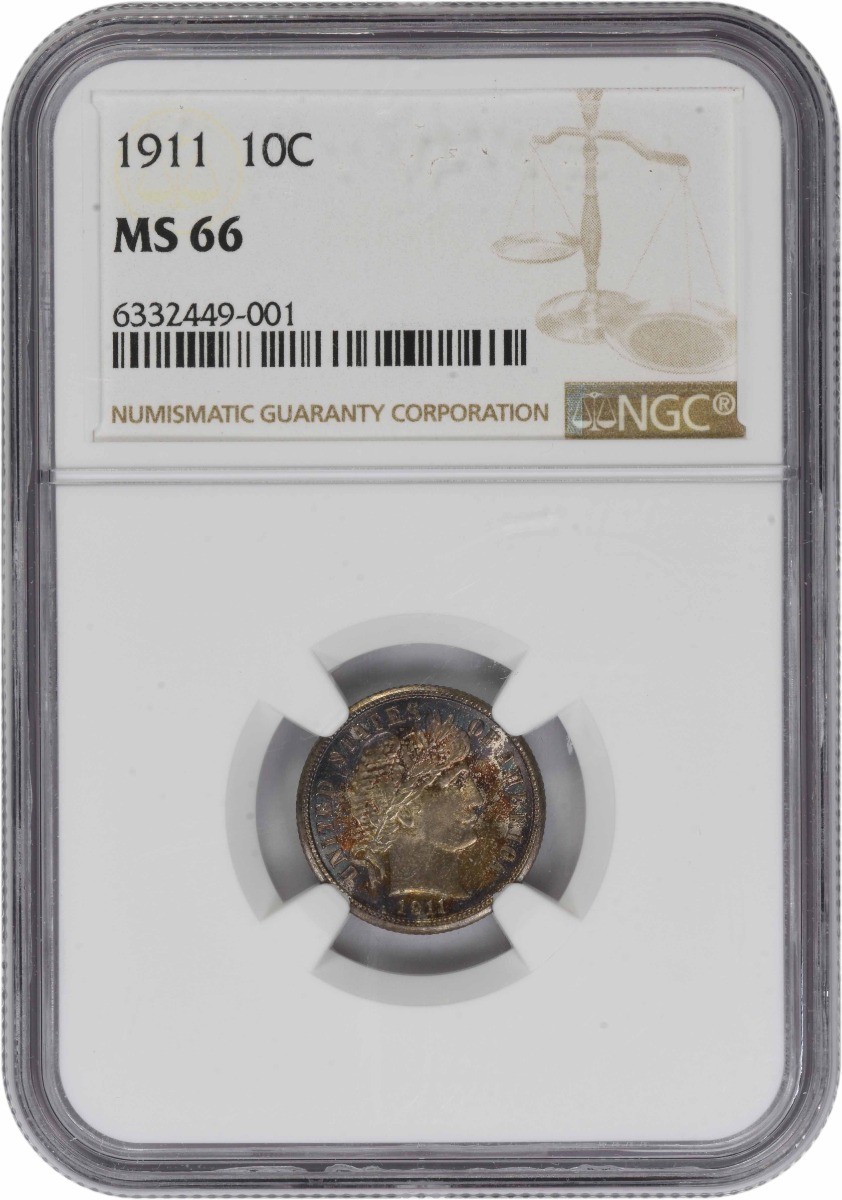 1911 Barber Silver Dime MS66 NGC