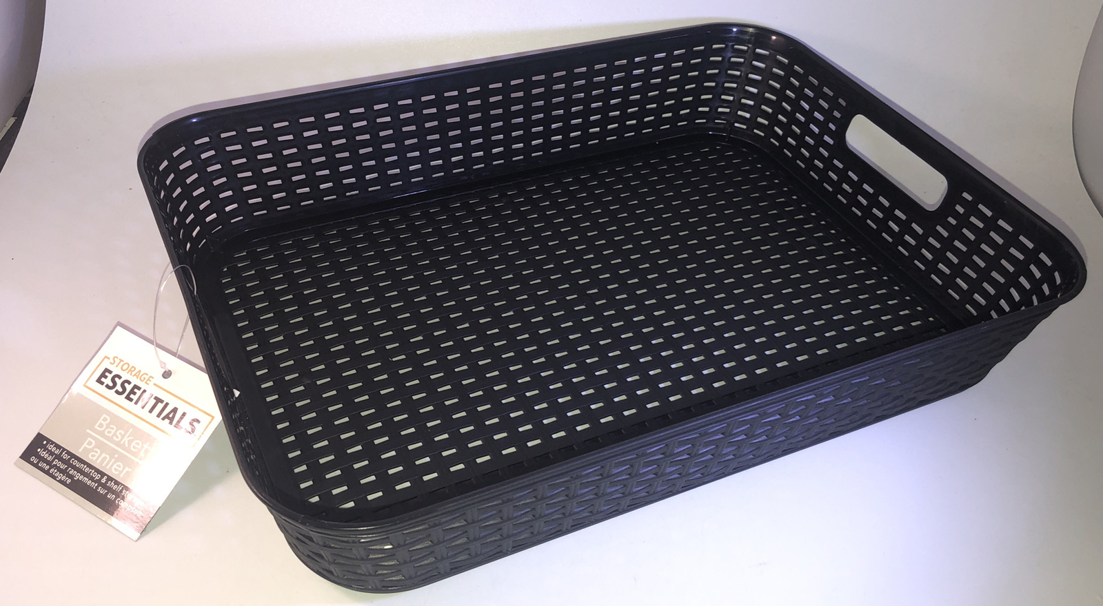 Storage Essentials Woven-Look Basket W Handles Black 10x14x2.5-in.-NEW-SHIP N24H