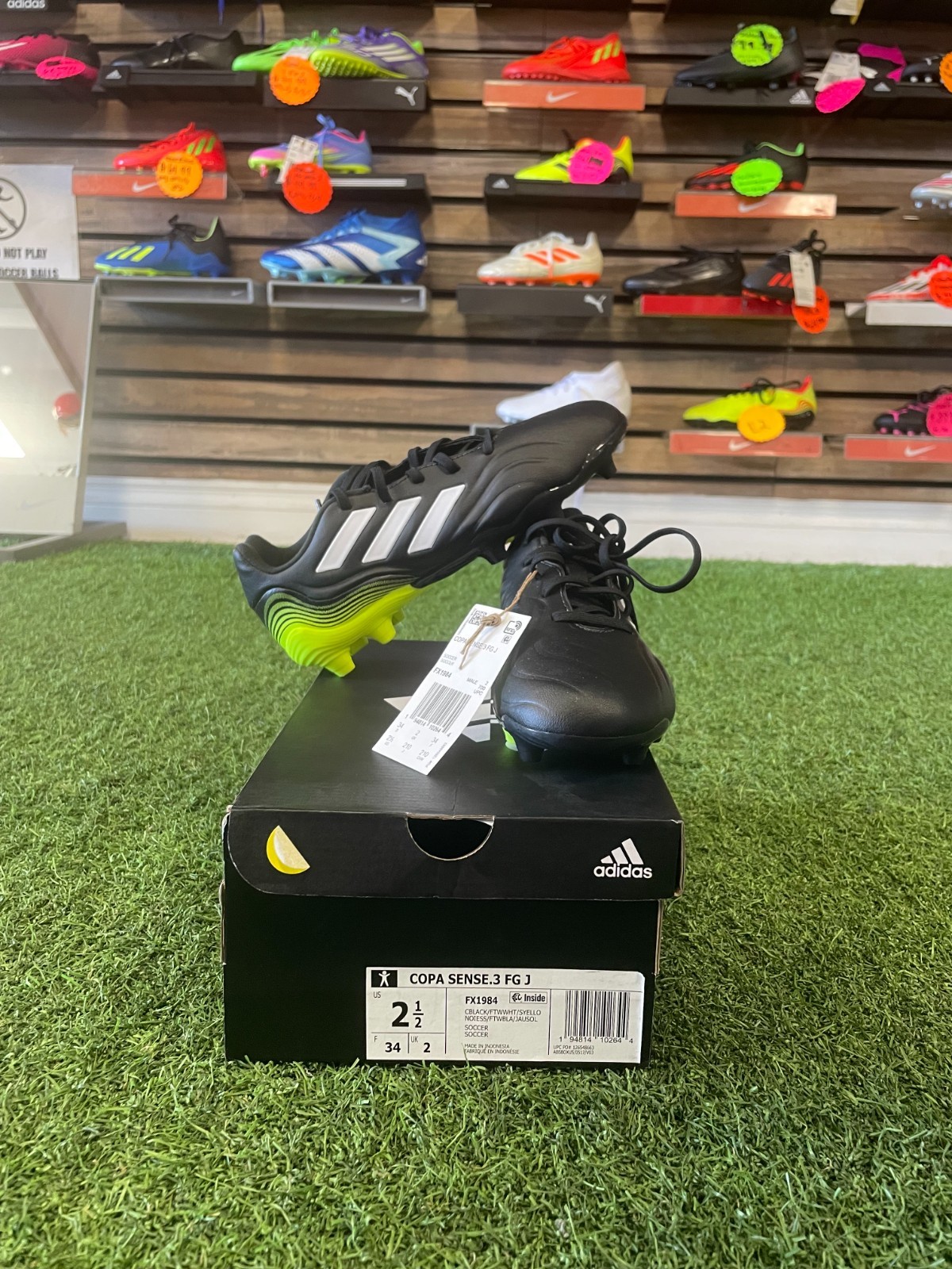 adidas Copa Sense.3 FG Junior Soccer Cleats US Size 2.5 - Black/white/Green