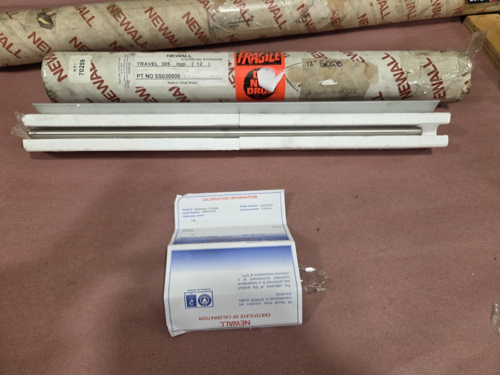 Newall Spherosyn DRO Scale 12" Linear Encoder SS030500 (22" OAL) Rod Only 10um