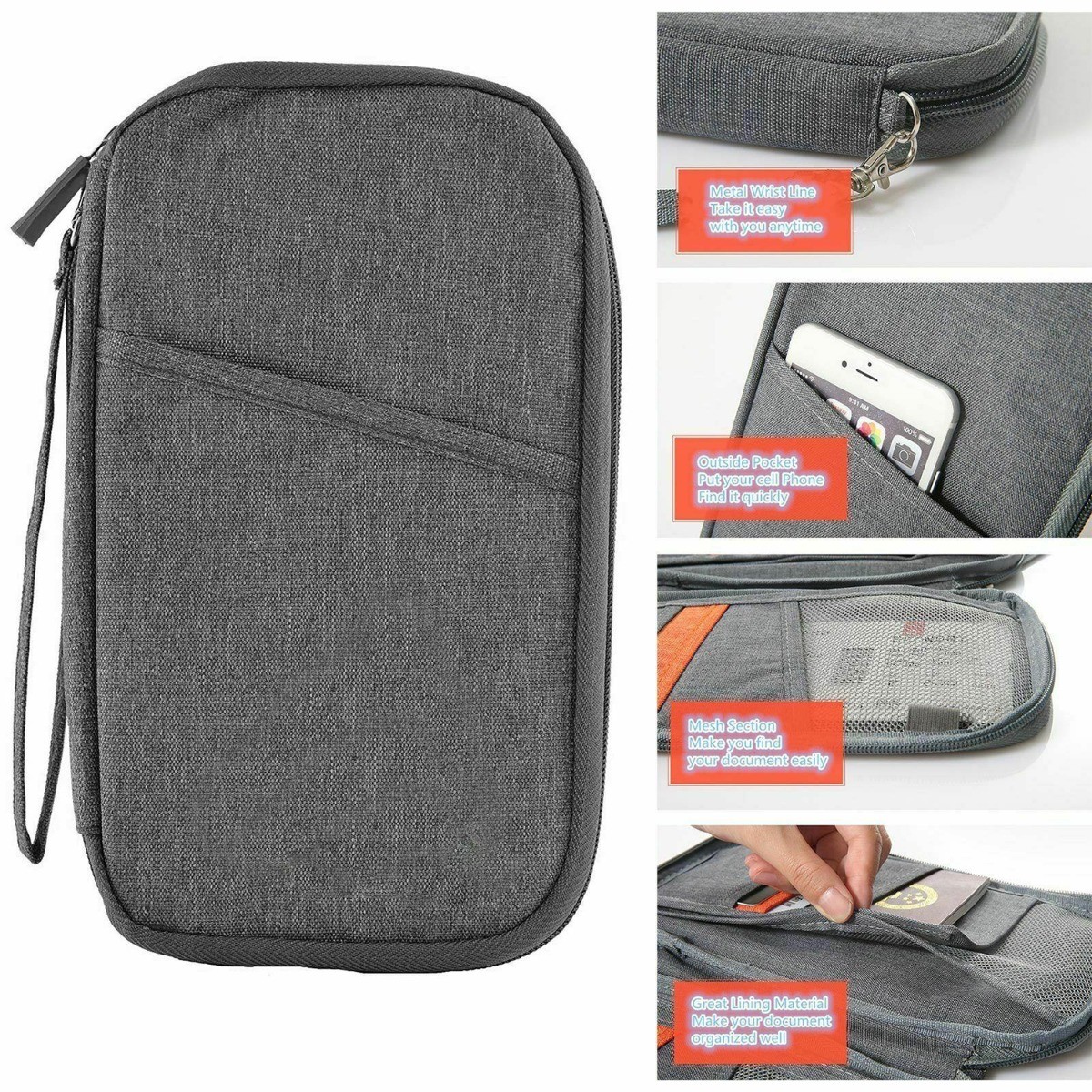 Travel Wallet Passport Holder, Portable(Grey)
