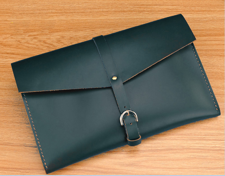 file Folder pocket cow Leather laptop bag Briefcase iPad Case pouch blue 618