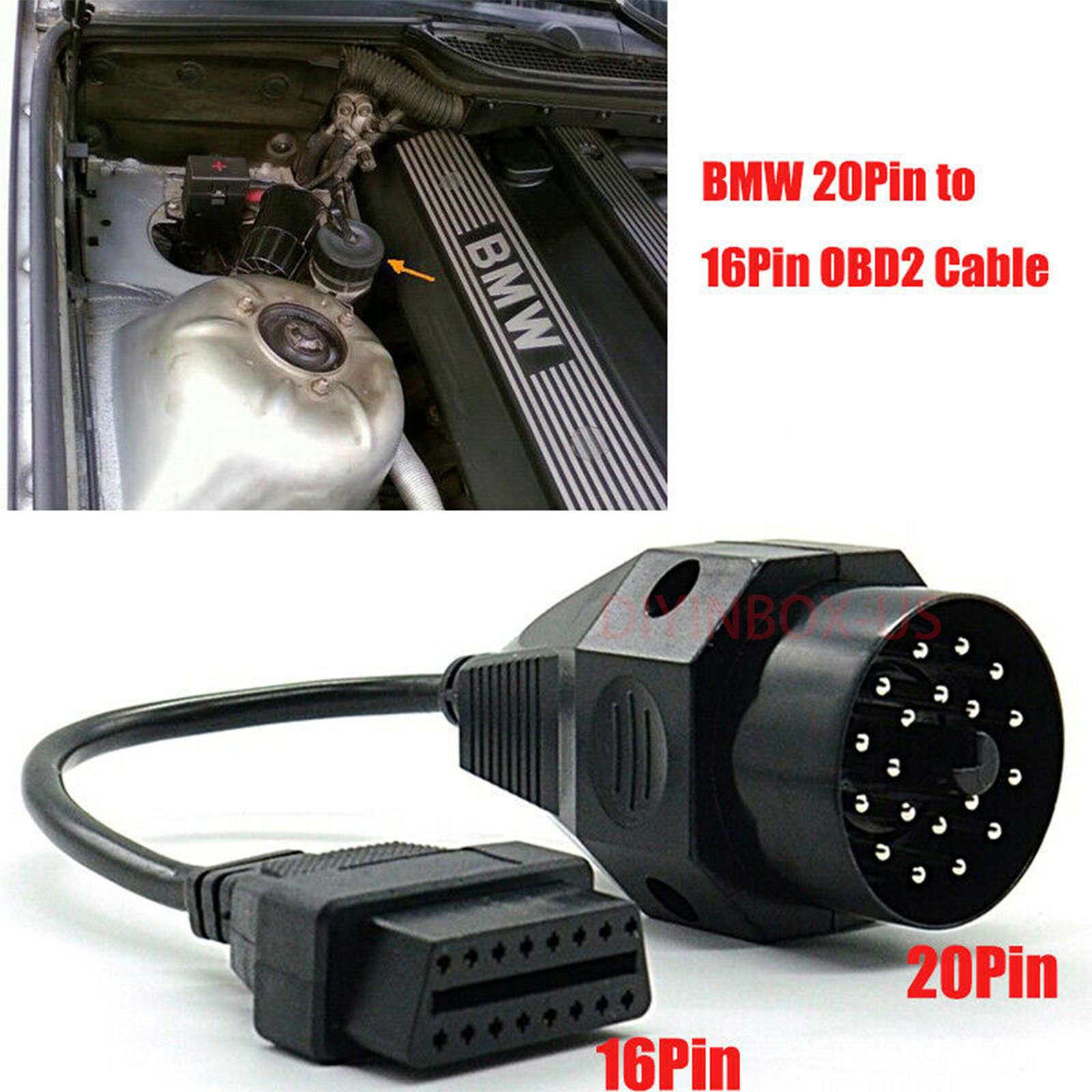 20 Pin to 16 Pin OBD2 Adapter Connector Scanner Cable for BMW E36 E38 E39 E46 Z3