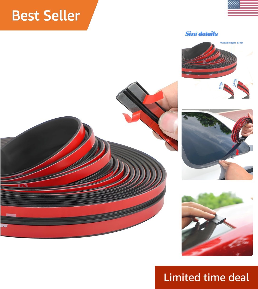 26 Ft T Shape Car Windshield Weather Stripping - Noise Reduction & Leak Proof