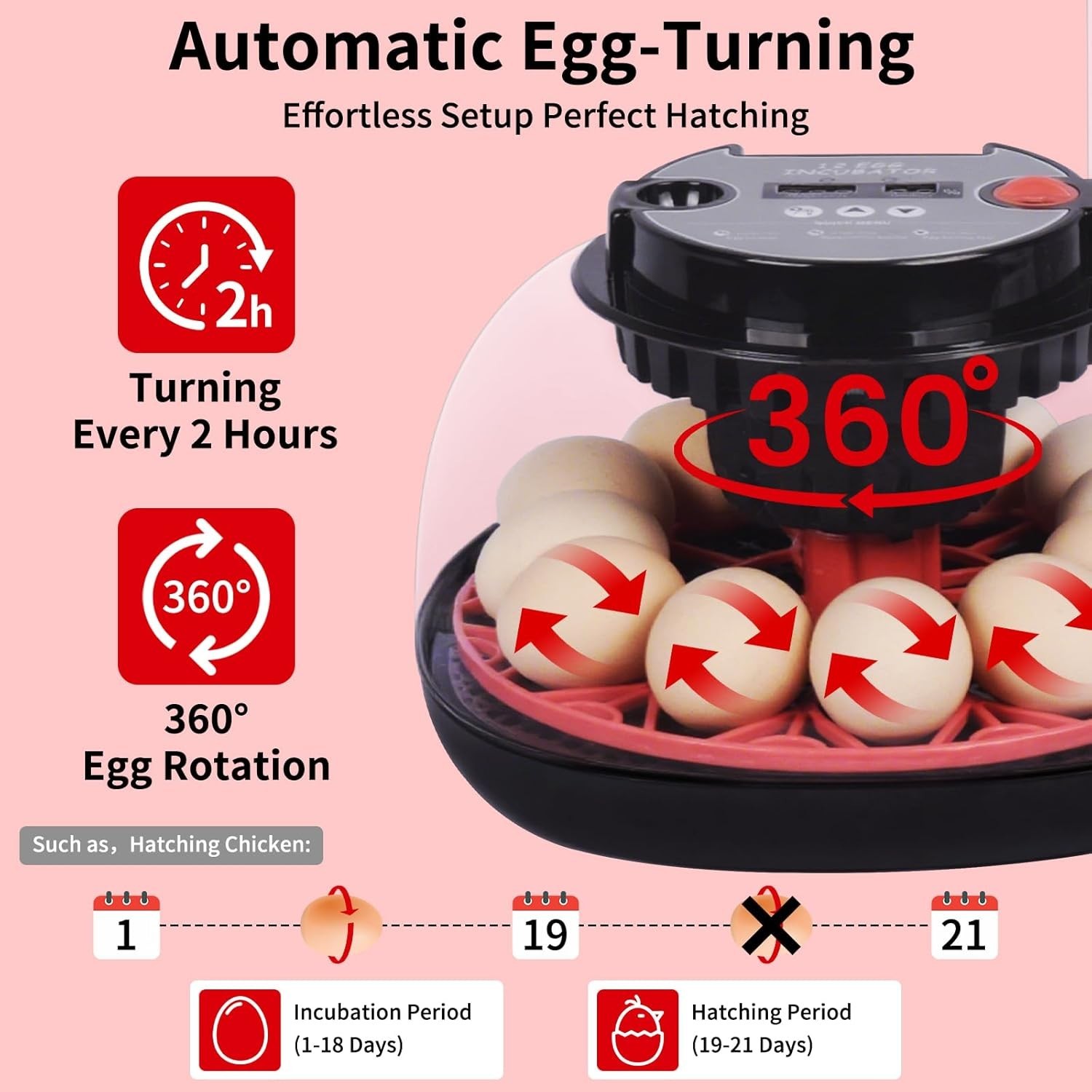 Incubators for Hatching Eggs, Egg Incubator with Automatic Egg Turning and Humid