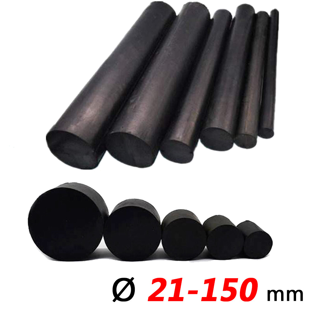 Dia 21mm-150mm Black Solid Natural Rubber Round Rods Bar Stick Length 40mm-500mm
