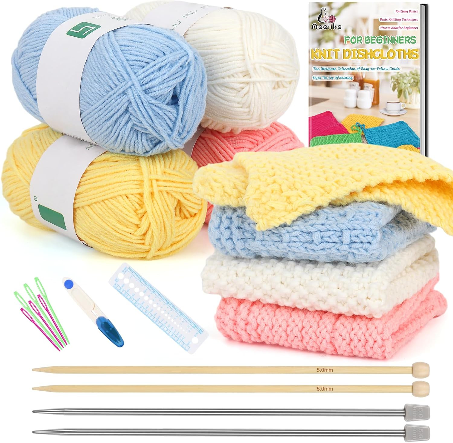 Knitting Kit for Beginners with Yarn, Tools, Instructions Easy Learn to Knit Set