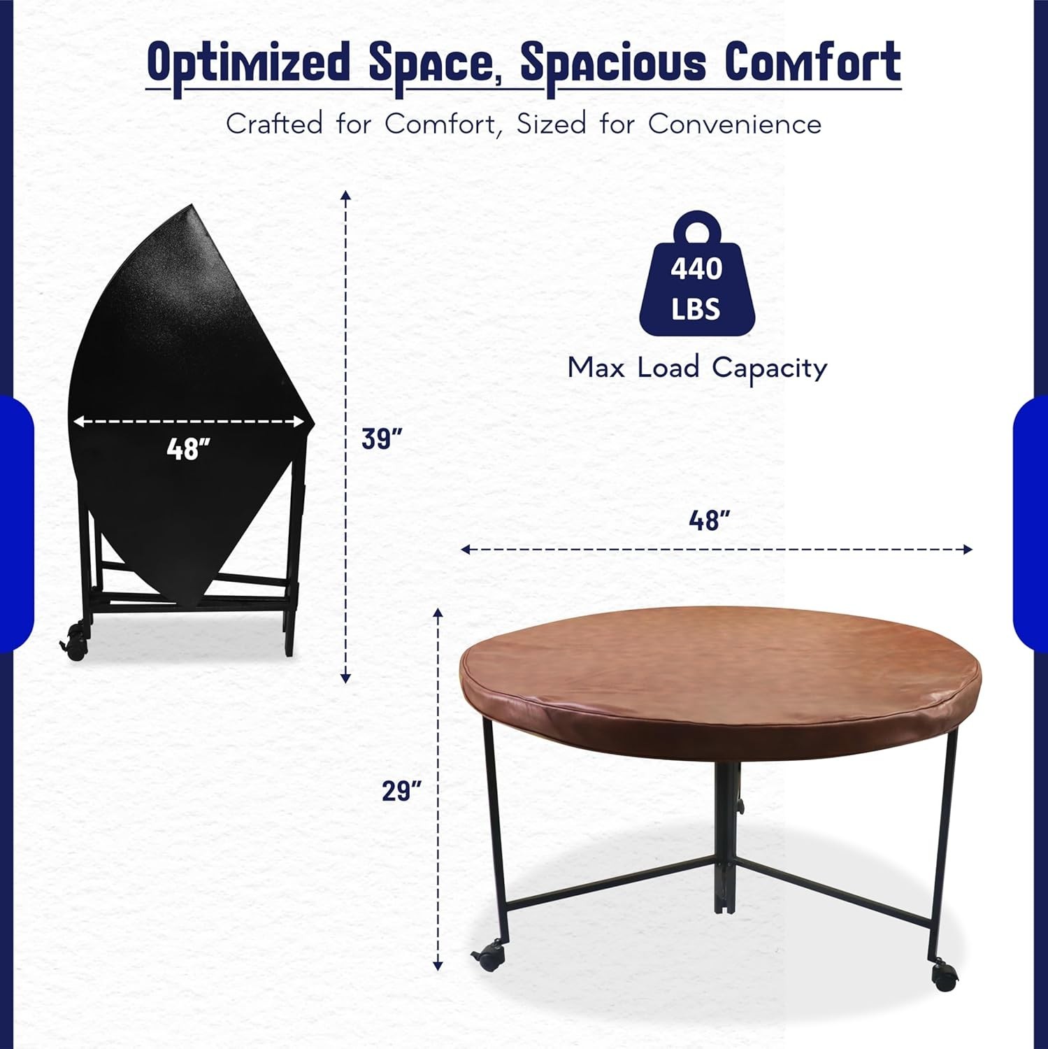 48" Round Folding Table with Lockable Wheels Heavy-Duty Indoor & Outdoor Table