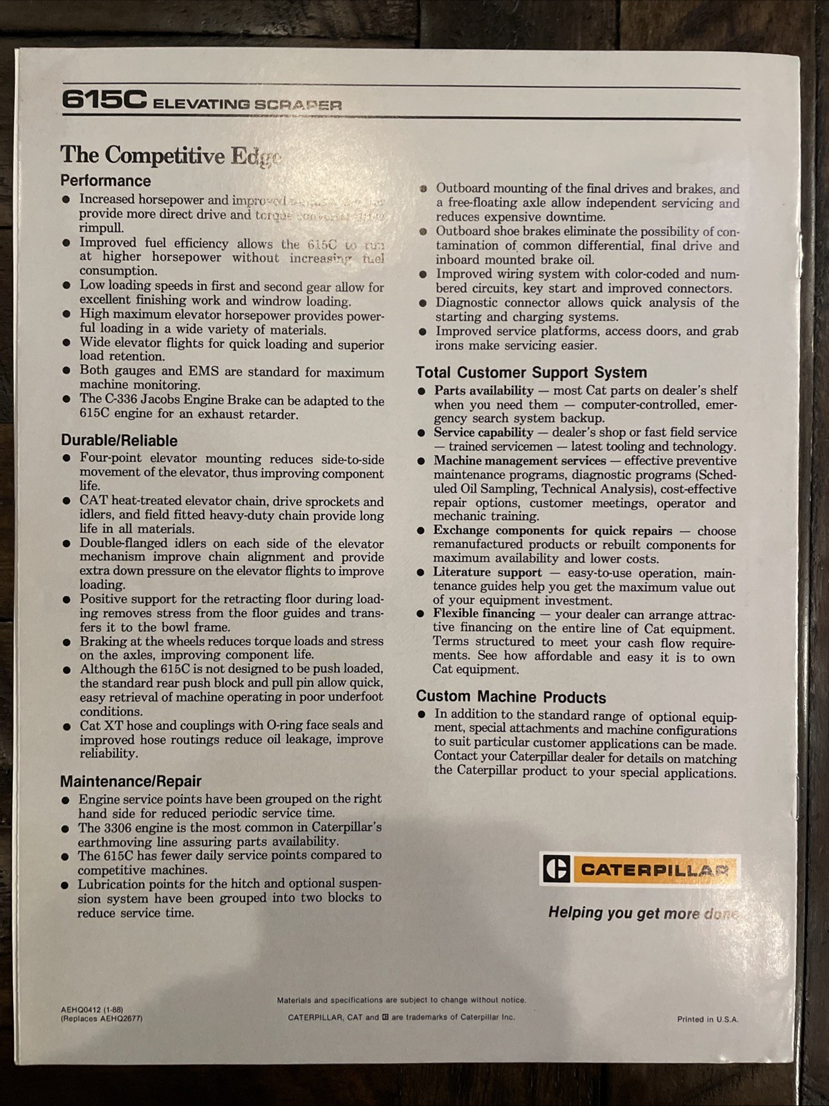 Caterpillar 615C Elevating Scraper Brochure ‘88