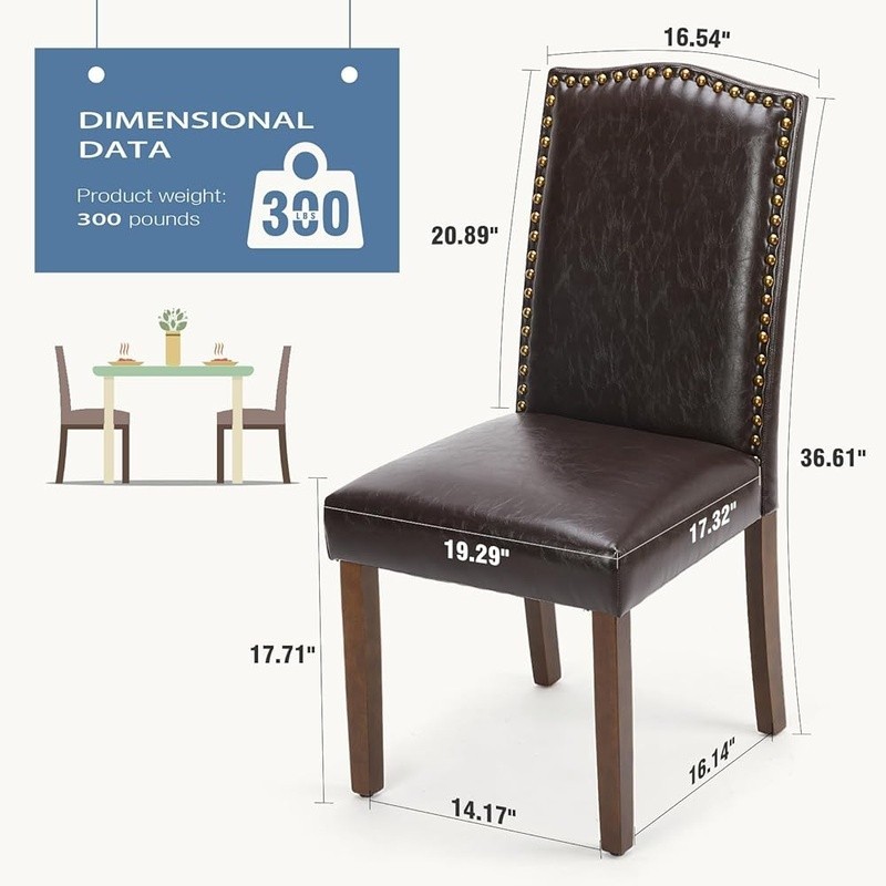 Upholstered Dining Chairs PU Leather Dining Room Kitchen with Nailhead Trim 2PCS